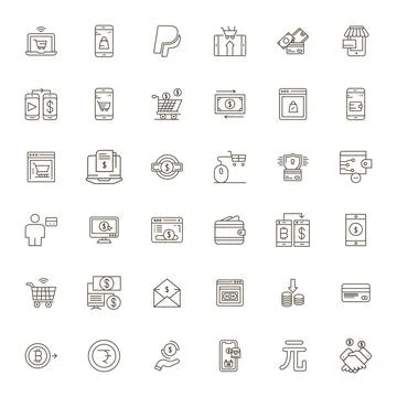 36 Vector Icons for Digital Payment optimized in Editable 128x128 Bold Line.. Stock Illustration