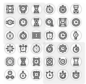 36 Vector Icons inspired by Stopwatch in PIXEL Perfect 64x64 Bold Line qualit Stock Illustration