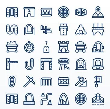 36 Vector Icons inspired by Tunnel in Display Perfect 128x128 Bold Line quali Stock Illustration