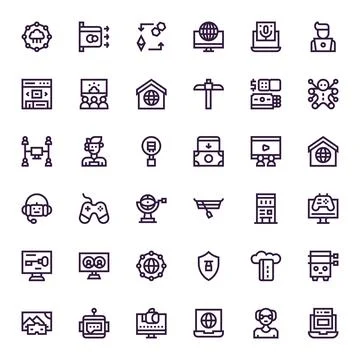36 Vector Icons inspired by Virtual in Pixel Aligned 64x64 Bold Line quality Stock Illustration