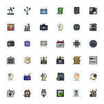 36 Vector Icons for Memory featuring High Resolution Pixel Aligned LineFill.. Stock Illustration