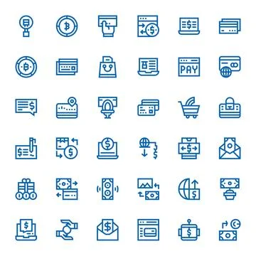 36 Vector Icons for Online Payment optimized in Grid Fitted 128x128 Bold Li.. Illustrazione stock