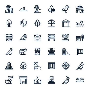 36 Vector Icons for Park optimized in Pixel Optimized 128x128 Bold Line res.. Stockillustratie