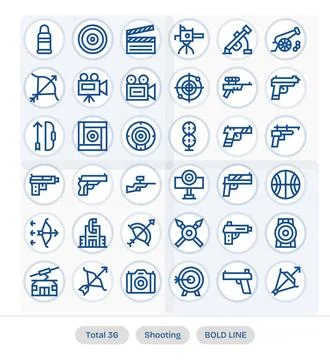 36 Vector Icons for Shooting optimized in Pixel Optimized 256x256 Bold Line.. Stock Illustration
