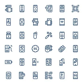 36 Vector Icons for Smartphone featuring 64x64 Editable Bold Line Graphics Stock Illustration