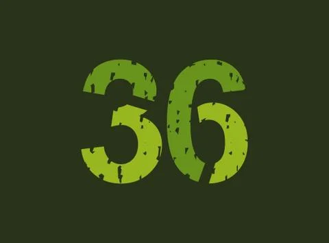36 vector number made of grungy, grunge texture. Rubber stamp imprint style.  Stock Illustration