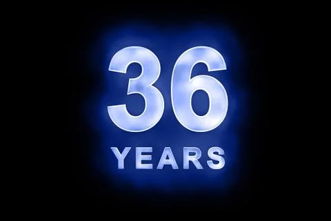 36 years in glowing white numbers on blue Stock Illustration