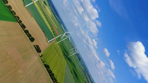 360 Aerial Drone Video Wind Turbines Green Fields Rural Landscape Germany Vidéo 337456270