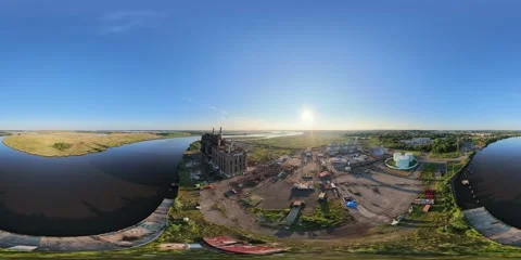 360 Aerial Flight Over Demolition of Coal Power Plant on Raritan River Video stock 341808622