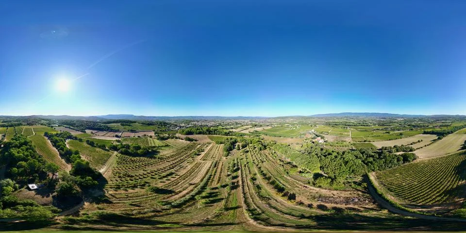 360 Aerial Panorama of Pertuis: Summer Horizon in Vaucluse, Luberon - Panoramic Stock Photos