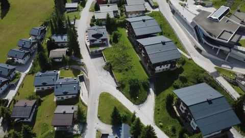 360 Aerial View of Charming Alpine Austrian Village in Summer, Surrounded b.. Stock Footage 337042316