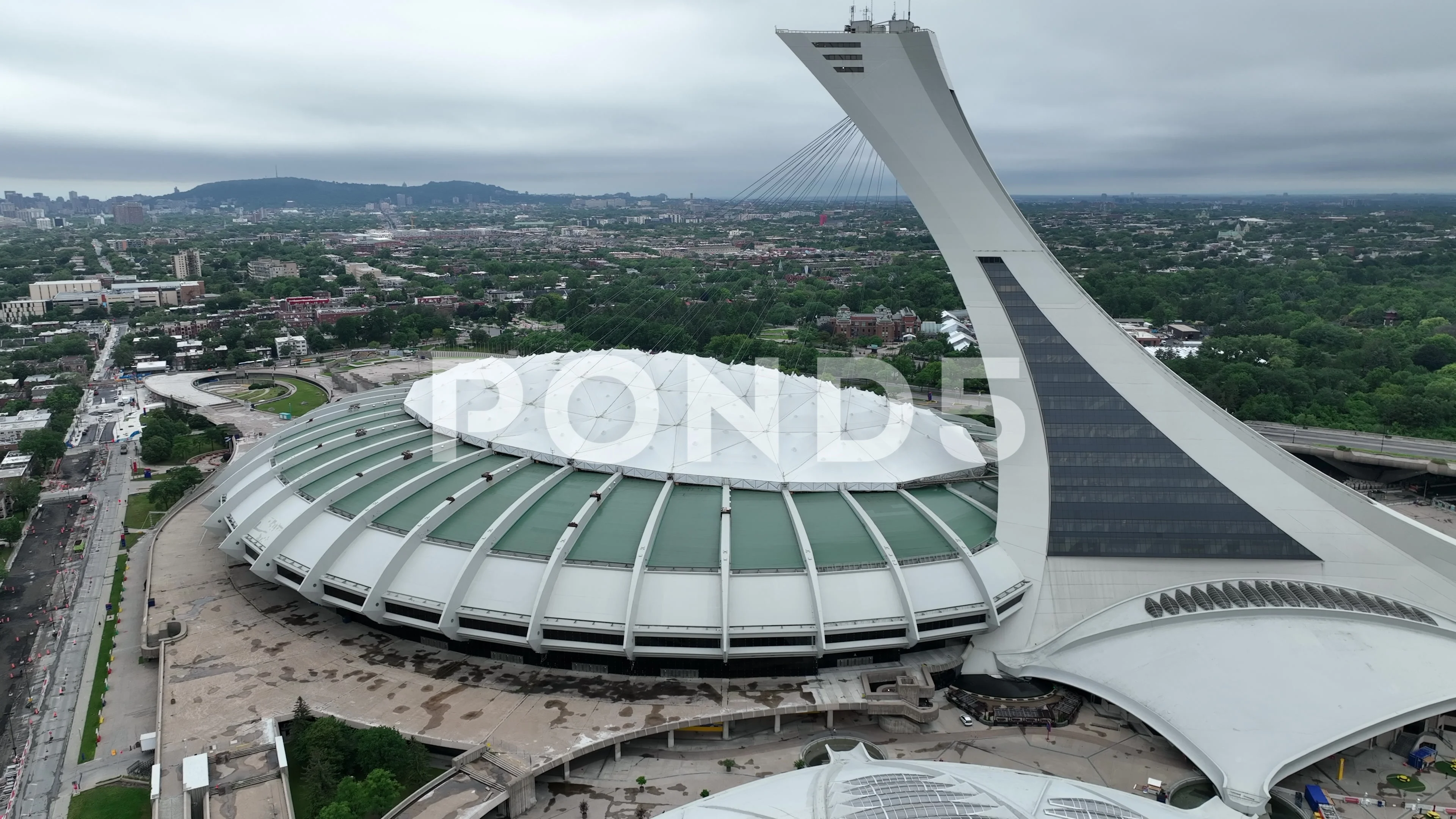 Aerial view of Olympic Stadium; Montreal, Quebec, Canada Stock