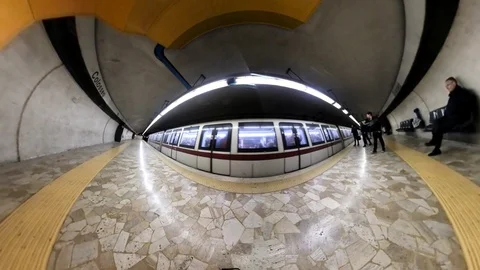 360 After effect - Colosseum  Subway Station with train Stock Footage 90087932