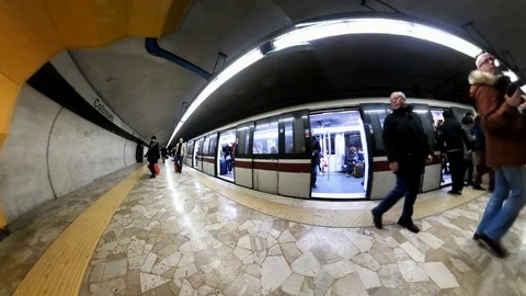 360 After effect - Timelapse - Colosseum  Subway Station with train Stock Footage 90090974
