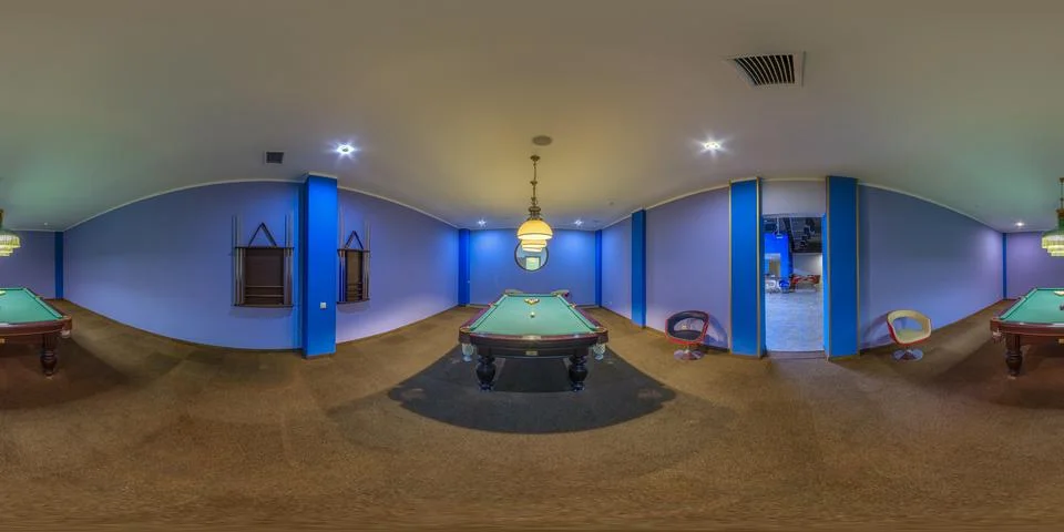 360 angle view in interior of billiard room in luxury hotel Fotos Stock