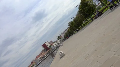 360 barrel camera roll effect, promenade walkway in Koper, Slovenia Stock Footage 156091704