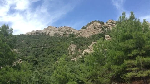 360 beautiful view of forest , mountains , sea and sky with clouds at cape Aya Stock Footage 119307873