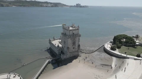 360 Belem Tower wide shot sunny day Stock Footage 277752100