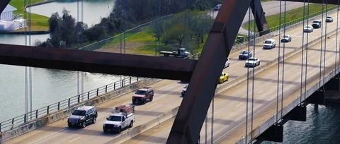 360 Bridge Anamorphic Zoomed Stock Footage 129479064