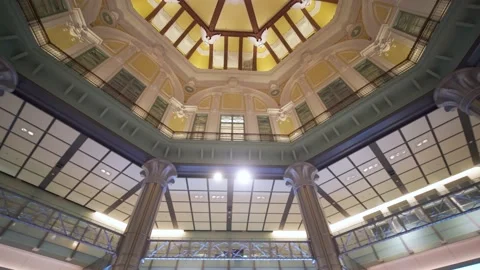 360 camera rotation inside Tokyo train station, Decorative huge open hall in Stock Footage 156500993