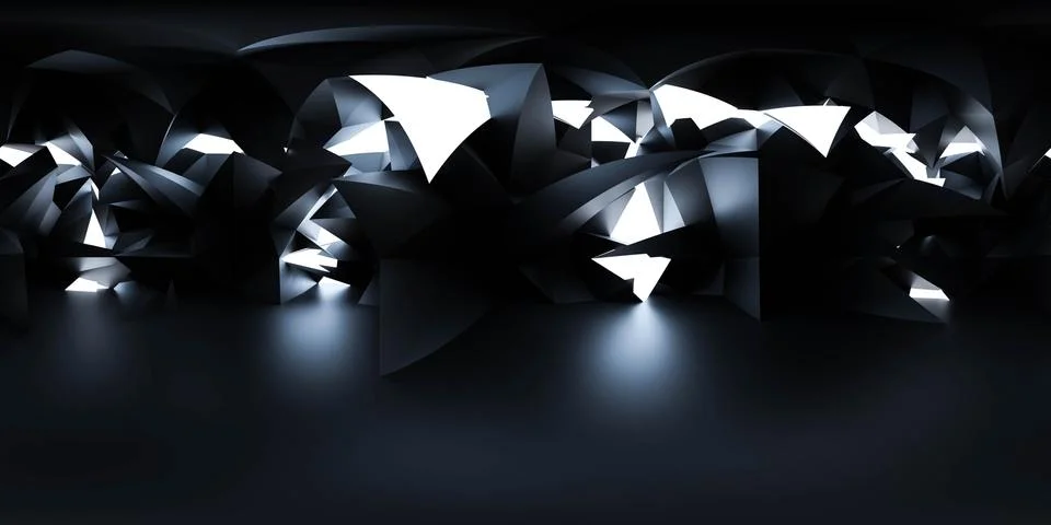 360 dark cube polygon architecture design futuristic modern building interior 3d Ilustración de archivo