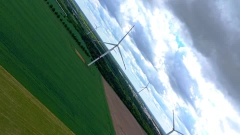 360 Degree Aerial Drone Wind Turbines Green Farmland Rural Panorama Stock Footage 337369389