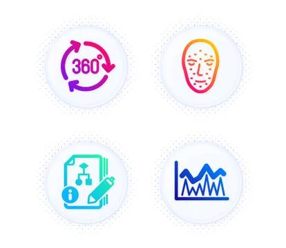 360 degree, Algorithm and Face biometrics icons set. Investment sign. Vector Illustrazione stock
