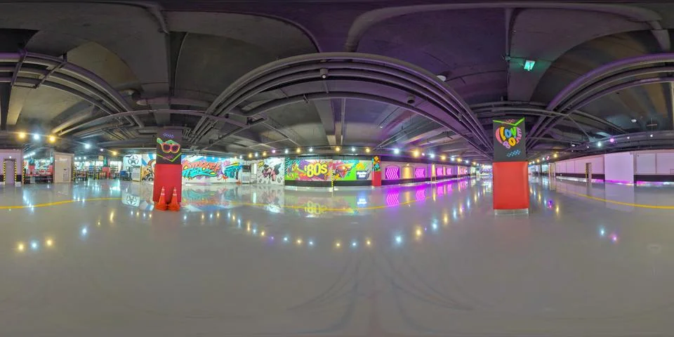 360 degree angle view in interior of a roller skating rink Stock Photos