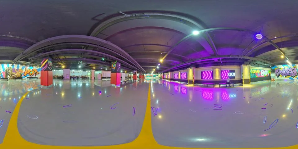 360 degree angle view in interior of a roller skating rink Stock Photos
