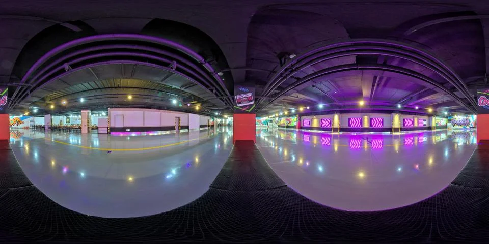 360 degree angle view in interior of a roller skating rink Stock Photos