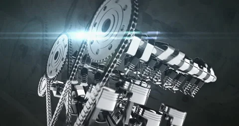 360-Degree Camera Rotation Around a High-Torque V8 Engine Stock Footage 313933184