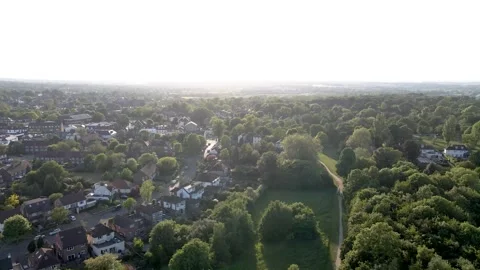 360 degree Drone shot of High Barnet, Hadley Woods and New Barnet. Stock Footage 243087877