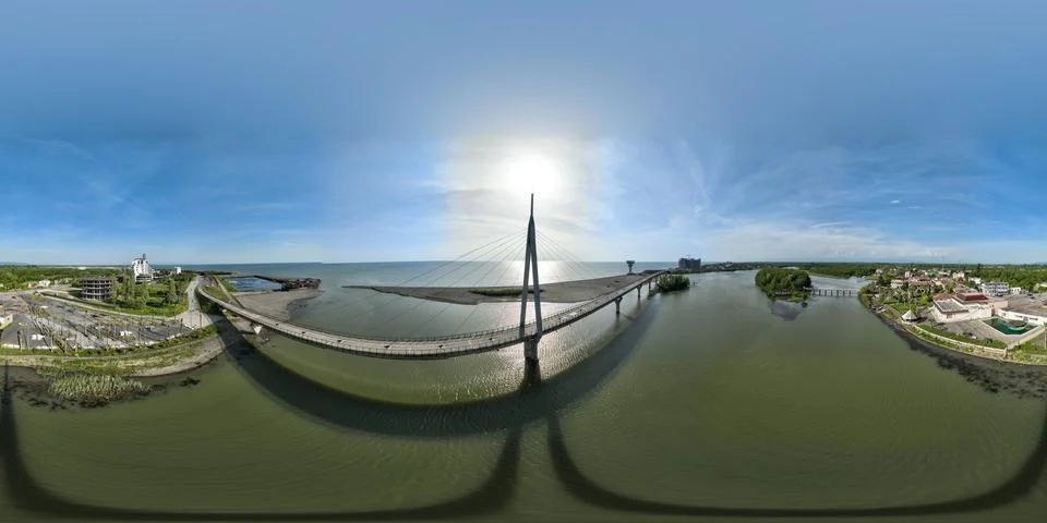 360 degree equirectangular aerial panorama of Anaklia pedestrian bridge Foto stock