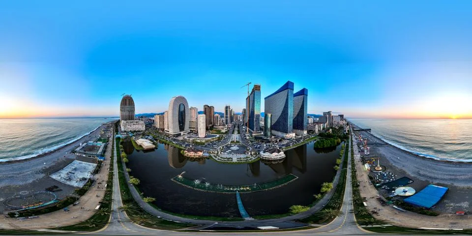 360 degree equirectangular drone view of Batumi city Фото