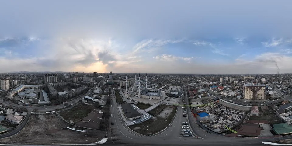 360 degree equirectangular drone view of the Imam Al-Sarakhsi Central Mosque 写真素材