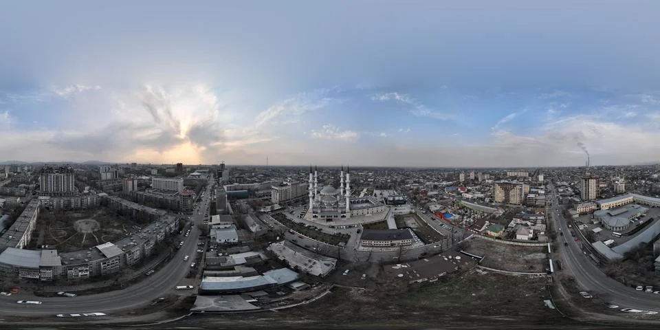 360 degree equirectangular drone view of the Imam Al-Sarakhsi Central Mosque 写真素材
