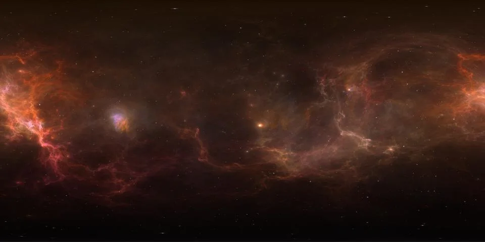 360 degree equirectangular projection space background with nebula and stars 库存插图