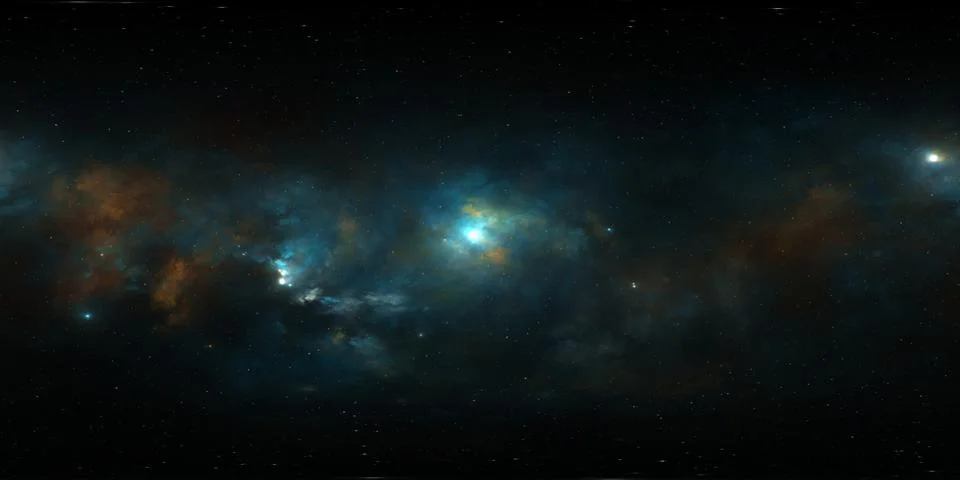 360 degree equirectangular projection space background with nebula and stars Ilustración de archivo