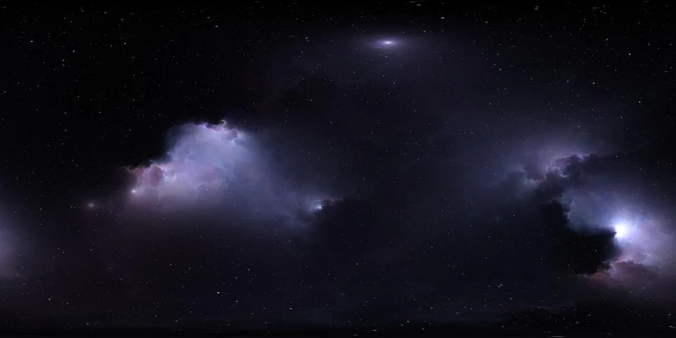 360 degree equirectangular projection space background with nebula and stars, 库存插图
