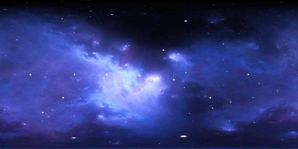 360 degree equirectangular projection space background with nebula and stars, Stock Illustration