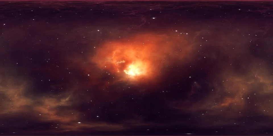 360 degree equirectangular projection space background with nebula and stars, 库存插图