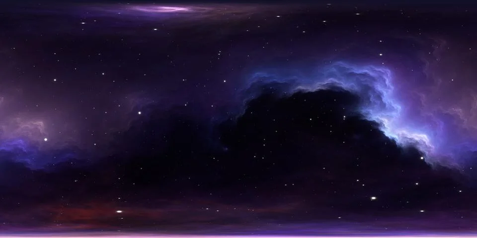 360 degree equirectangular projection space background with nebula and stars, 库存插图