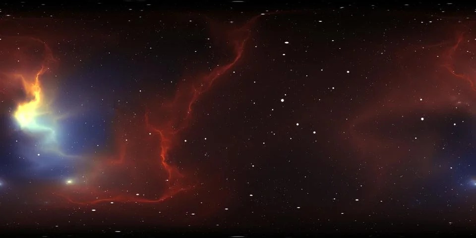 360 degree equirectangular projection space background with nebula and stars, 库存插图