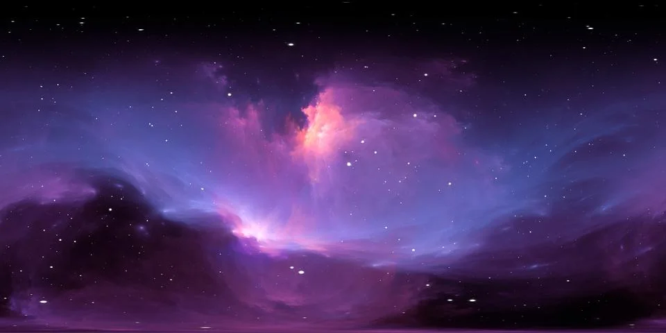 360 degree equirectangular projection space background with nebula and stars Illustrazione stock