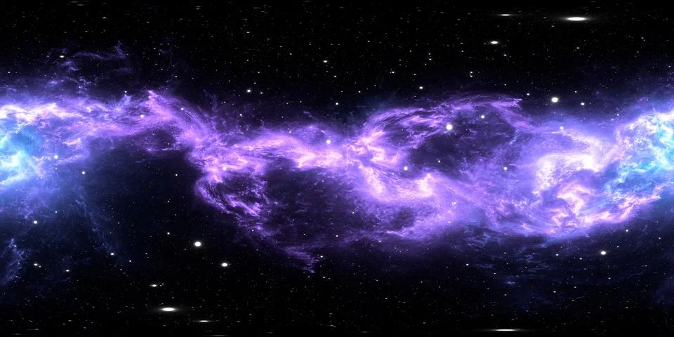 360 degree equirectangular projection space background with nebula and stars 库存插图