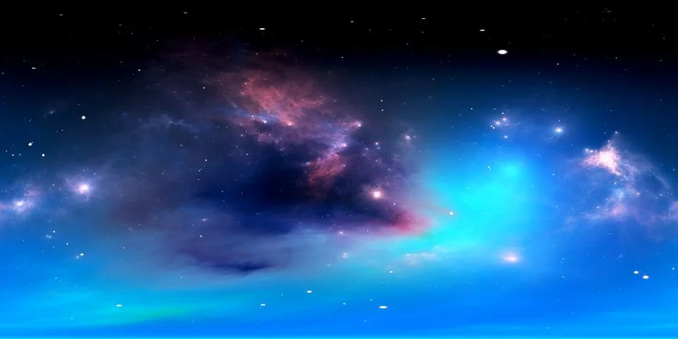 360 degree equirectangular projection space background with nebula and stars 库存插图
