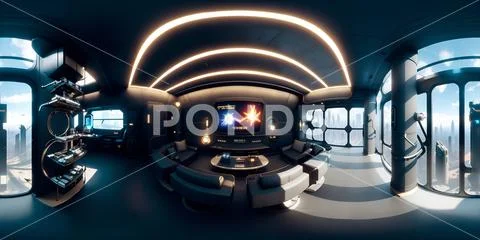 360 degree full panorama of cyberpunk interior HDRI ~ Clip Art #239297103