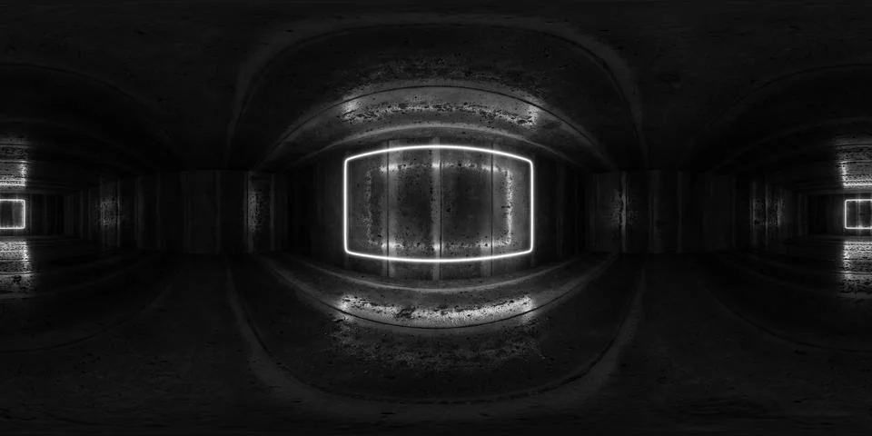 360 degree full panorama environment map of dark industrial concrete basement 库存插图