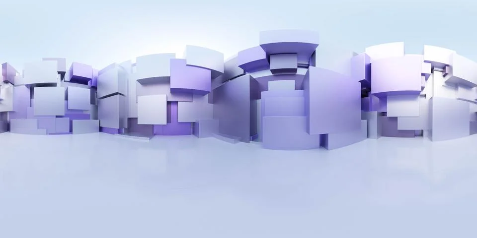 360 degree full panorama environment map of violet and white metal cubes Stock Illustration