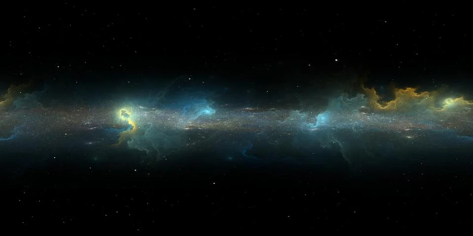 360 degree full sphere panoramic space background, galactic belt in the dis.. Stock Illustration